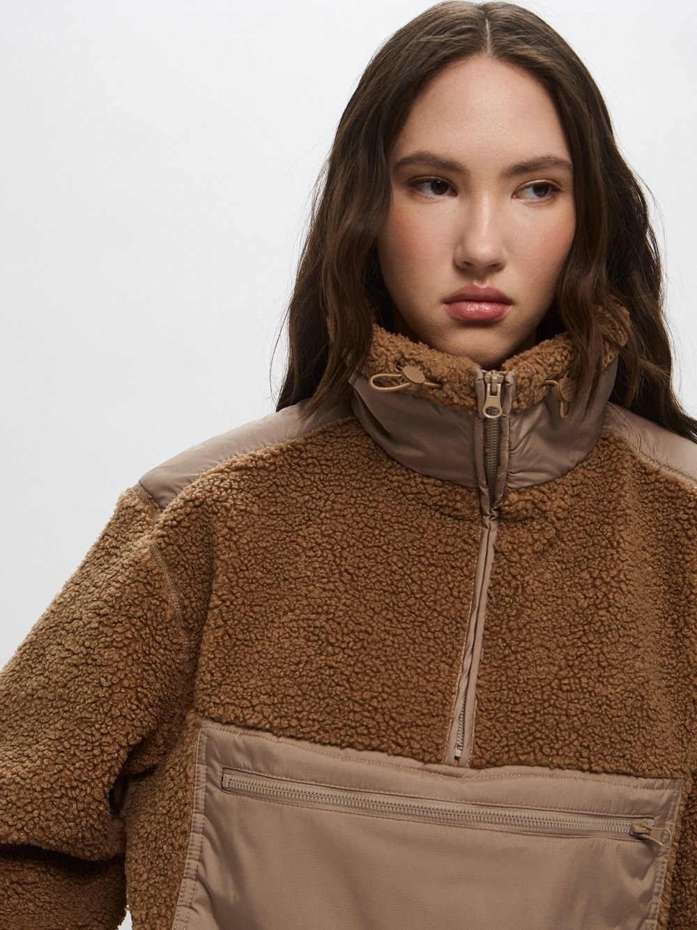 H&M Cozy Women's Brown Sherpa Pullover Jacket - Picture 3 of 8